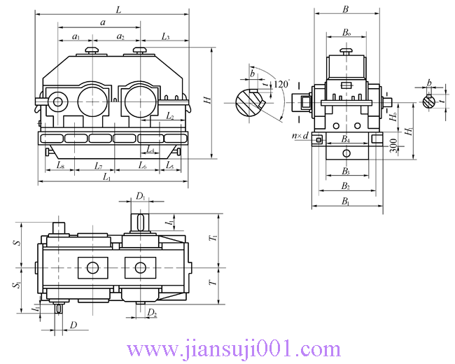 KPTH型漸開(kāi)線圓柱齒輪減速器外形及安裝尺寸(JB/T10243—2001)