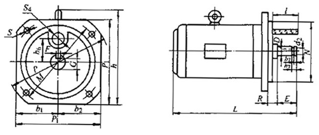 YDF-WF、YBDF-WF戶外防腐隔爆型閥門用三相異電動機(jī)外形及安裝尺寸